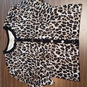 JM Collection Animal Print Full Button Blouse XL